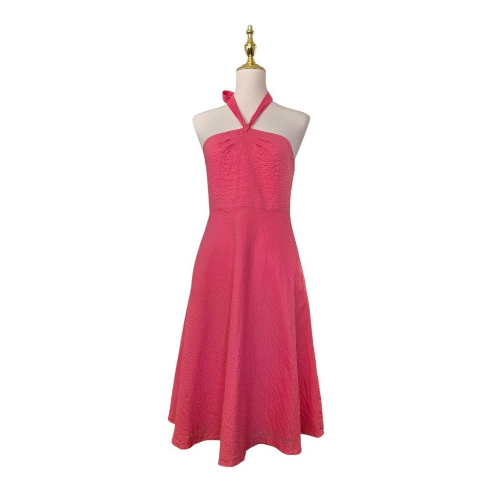 J.Crew Women's Pink Halter Sundress Size‎ 4 100% Cotton Lined Summer Midi